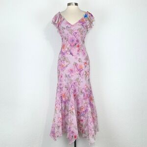 Romantic Ethereal Fairy Coquette Cottage Maxi Dress Sz Small Floral Ruffle Flowy